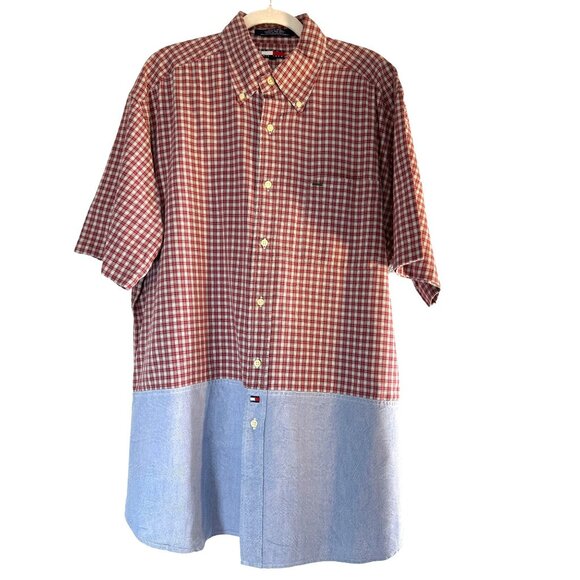 Tommy Hilfiger Mens Shirt Button Down Pocket Red/White/Blue Plaid/Solid Size L - Picture 1 of 6